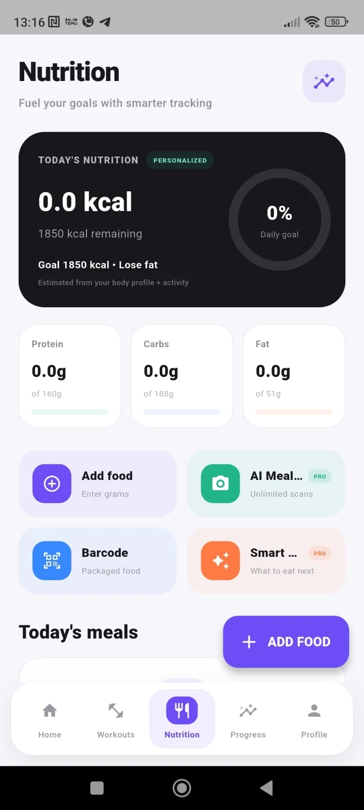 FitNova AI nutrition screen